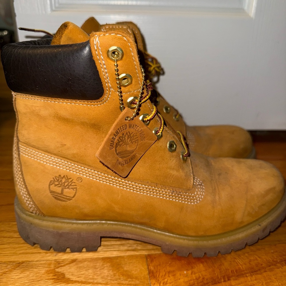 Timberland Wheat Nubuck Boots with Black Collar
